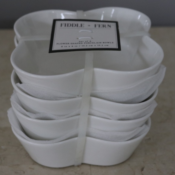 FIDDLE + FERN by HOME ESSENTIALS FLOWER-SHAPED PORCELAIN BOWLS - WHITE -NEW- S/4 - Picture 5 of 5